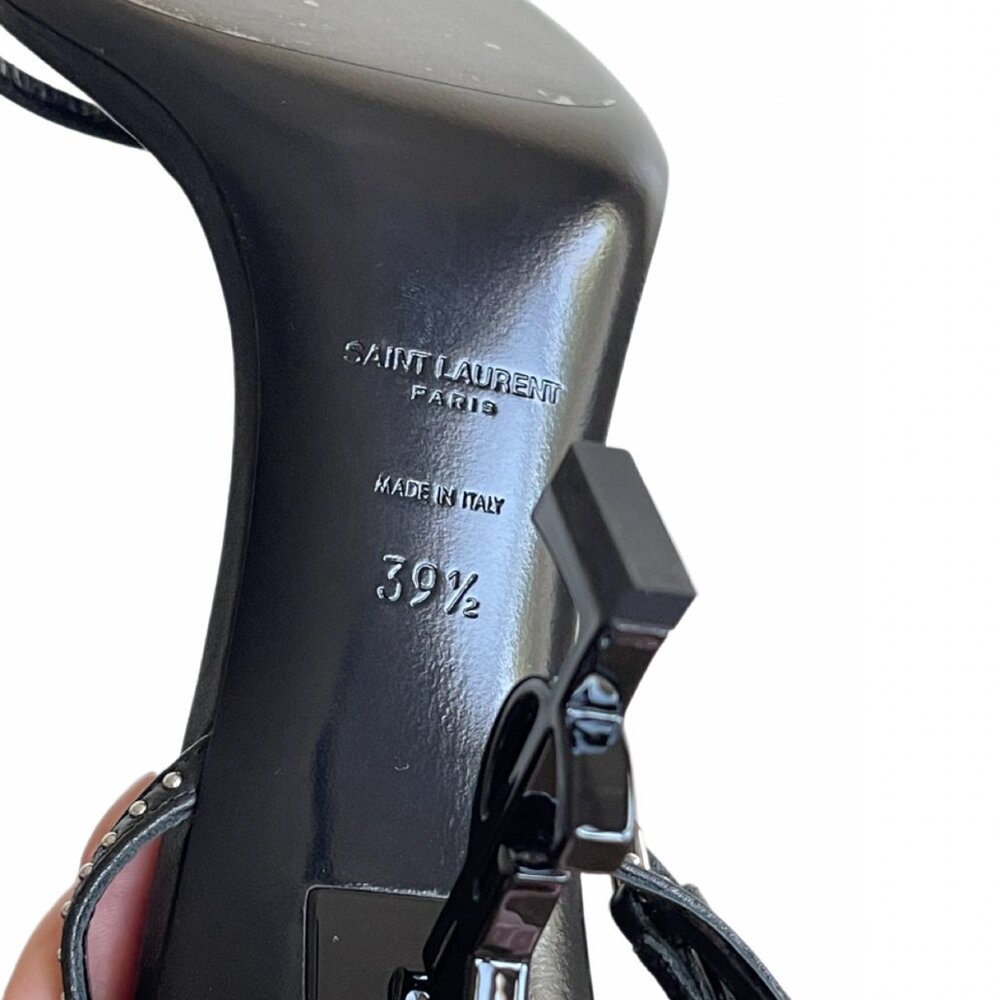 Saint Laurent Opyum 85 Black Nappa Leather Tiny Studs YSL Logo Heels SZ 39.5 NWT - Picture 5 of 16